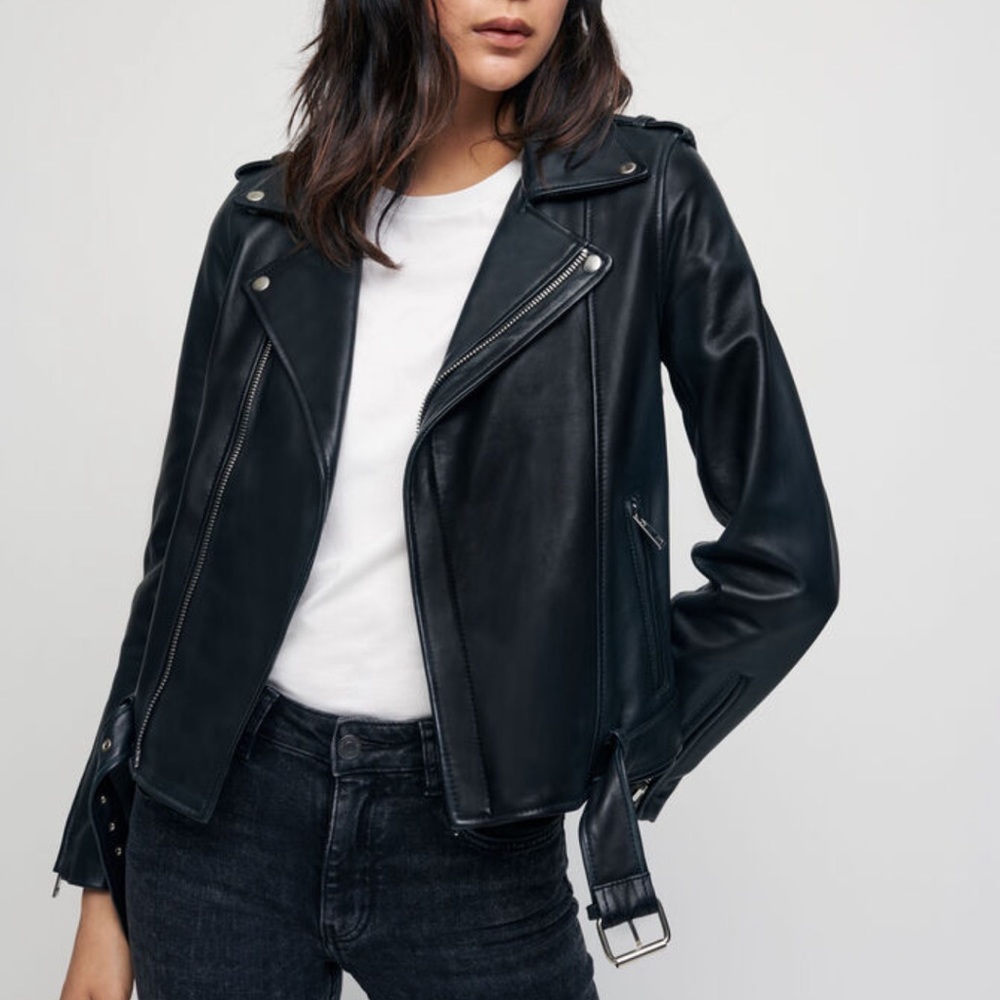 MAJE LEATHER JACKET, BIKER MOTO JACKET AND BELT